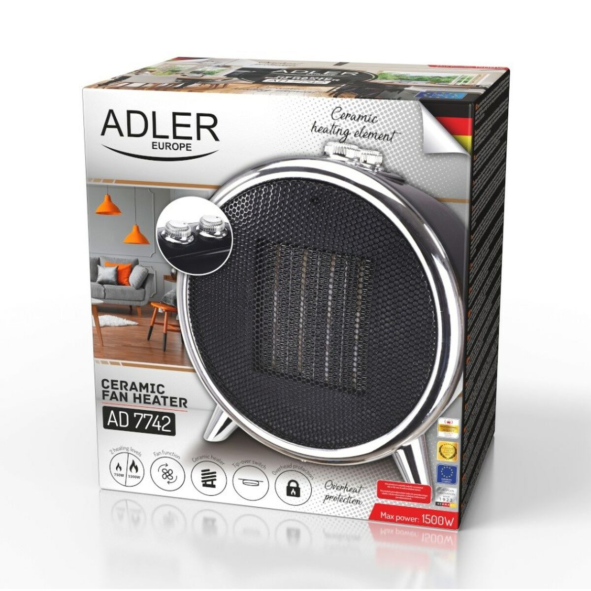 Termoventilatore Portatile Adler AD 7742 Nero Argento 1500 W 5 S91106202_3