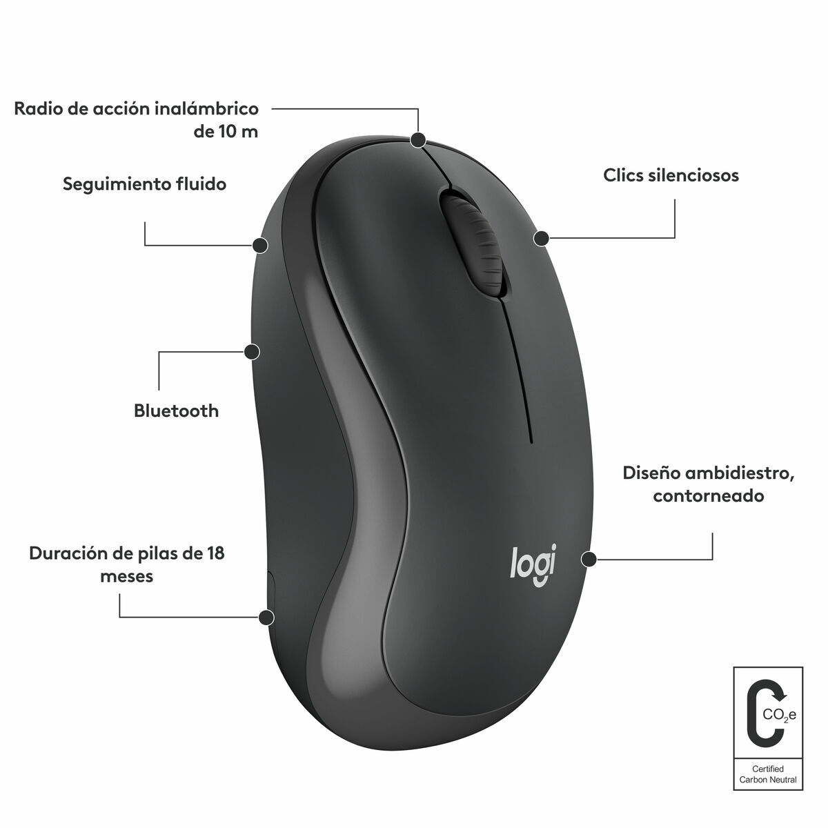 Mouse Bluetooth Wireless Logitech M240 Grafite Monocromatica 6 S9147270_4