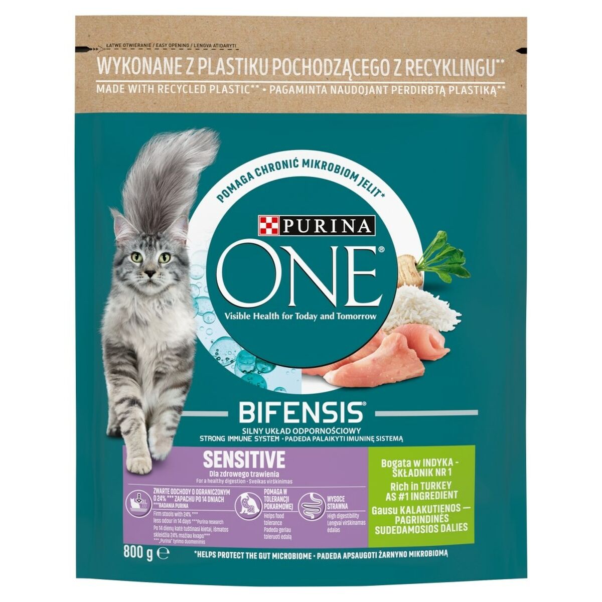 Cibo per gatti Purina One Bifensis Adult Sensitive Adulto Tacchino 800 g 2 S9137082_0
