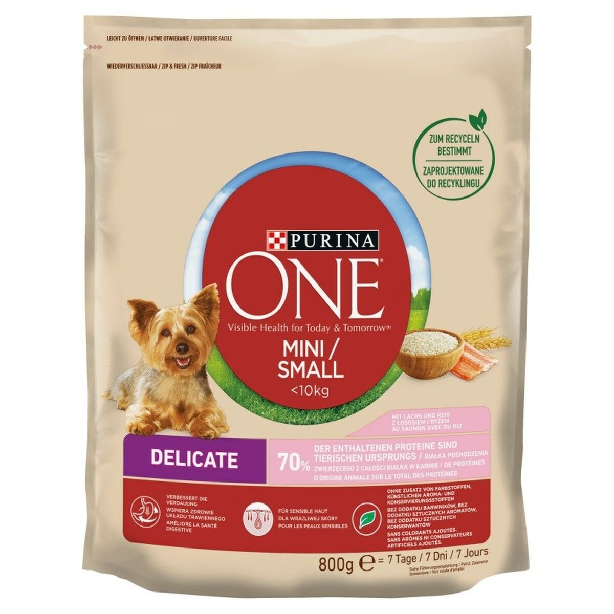 mangime Purina One Mini/Small Sensitive Adulto Salmone Pesce 800 g 2 S9111092_0