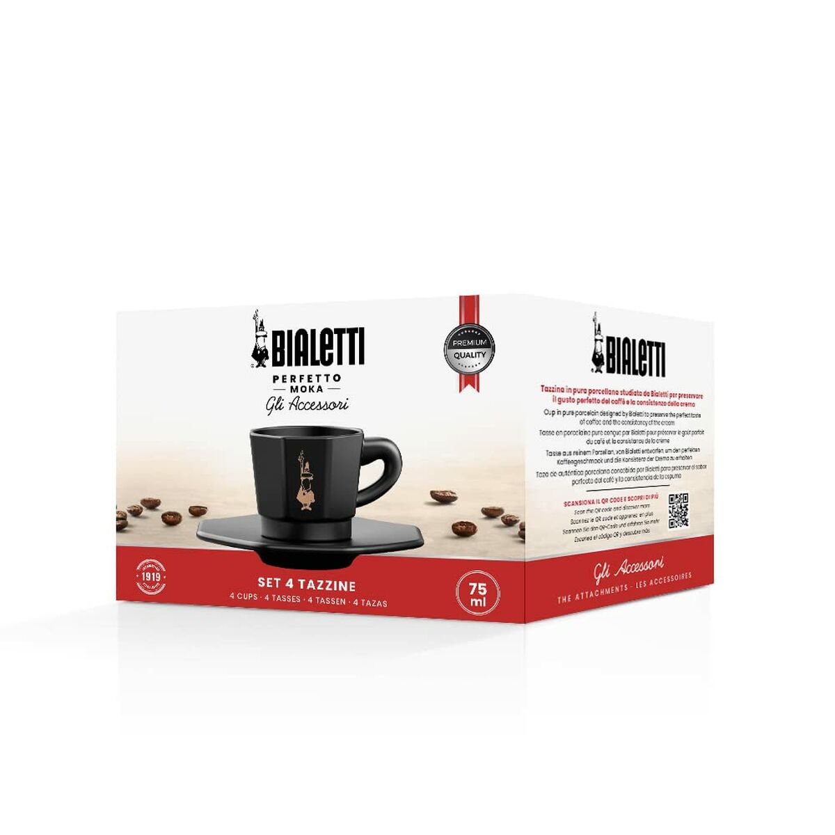 Set di Tazze da Caffè Bialetti 700000671 Nero Porcellana 75 ml 4 S9140845_2