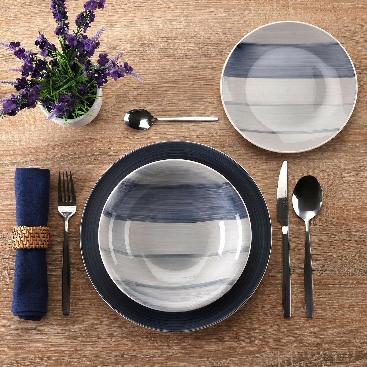 Set di Stoviglie Versa Leanne Blu scuro Gres 26,5 x 26,5 cm 18 Pezzi 3 S3412415_1