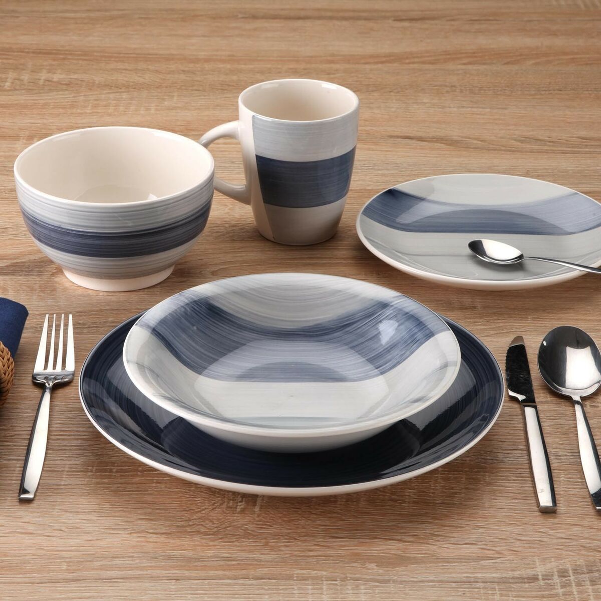 Set di Stoviglie Versa Leanne Blu scuro Gres 26,5 x 26,5 cm 18 Pezzi 4 S3412415_2