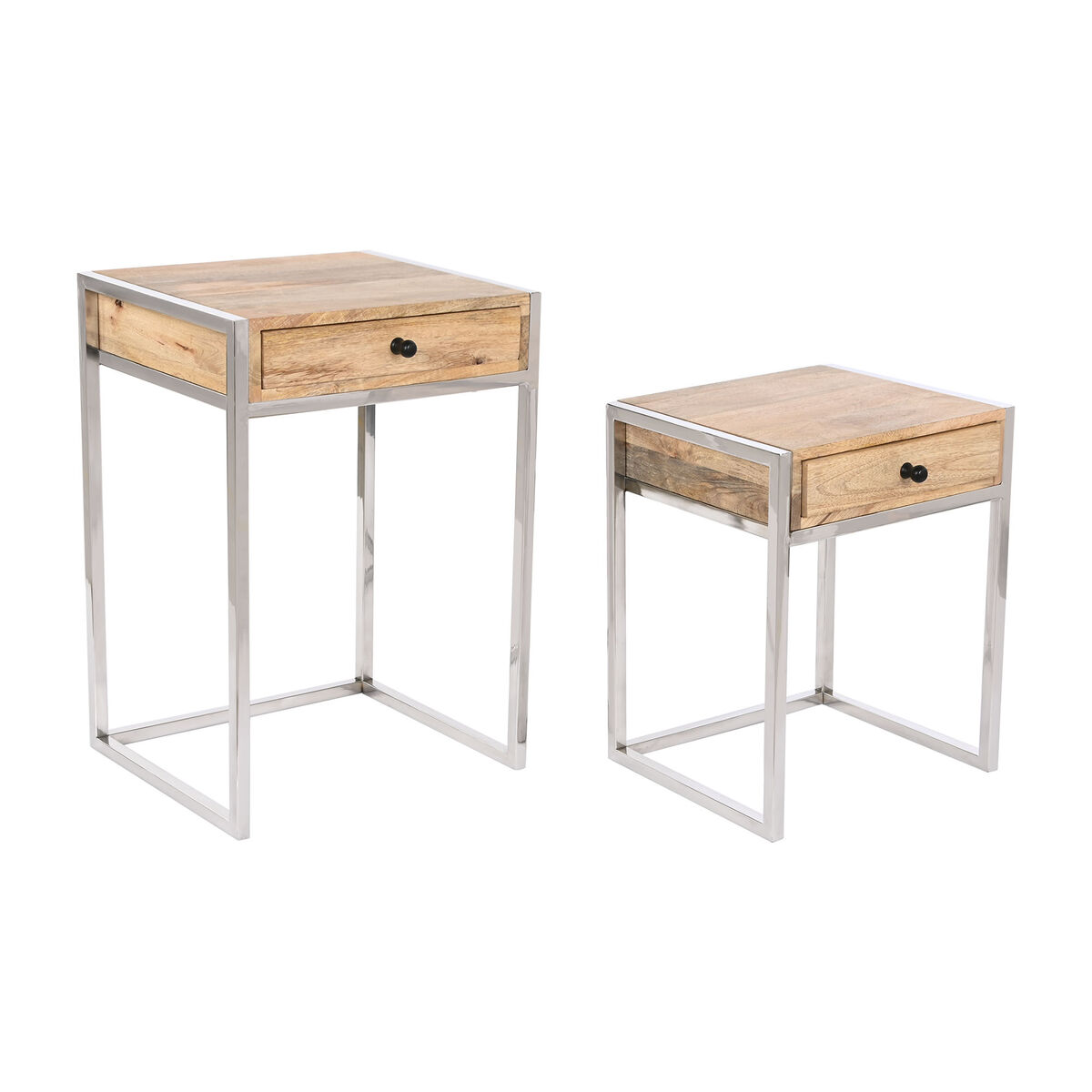 Set di 2 tavoli Home ESPRIT Marrone Argentato Naturale Acciaio Legno di mango 45,5 x 41 x 66,5 cm 2 S3054168_0