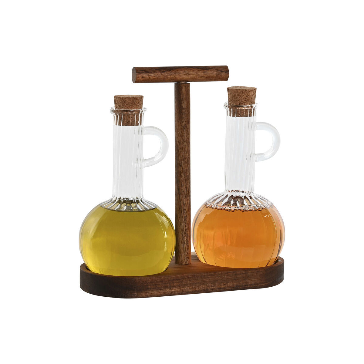 Set olio e aceto Home ESPRIT Naturale Cristallo Legno di acacia 350 ml 20,4 x 9 x 21 cm 5 S3059747_3