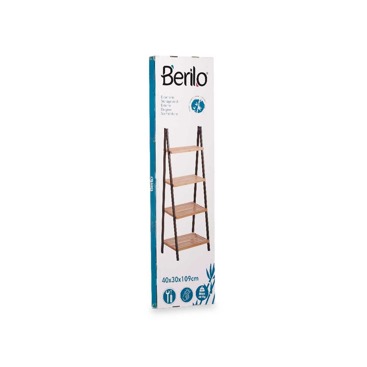 Scaffale da Bagno Berilo WR5504-4-425 Nero Naturale 40 x 109,3 x 30 cm 4 S3629247_2