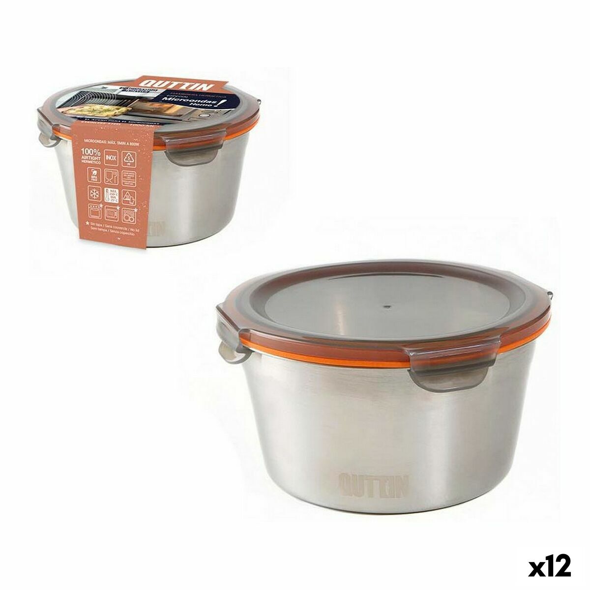 Porta pranzo Ermetico Quttin Rotonda Acciaio 1L (12 Unità) 2 S2230305_0