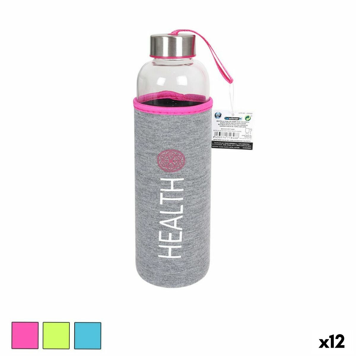 Bottiglia di Vetro con Custodia in Neoprene Bewinner 600 ml (12 Unità) 2 S2233545_0