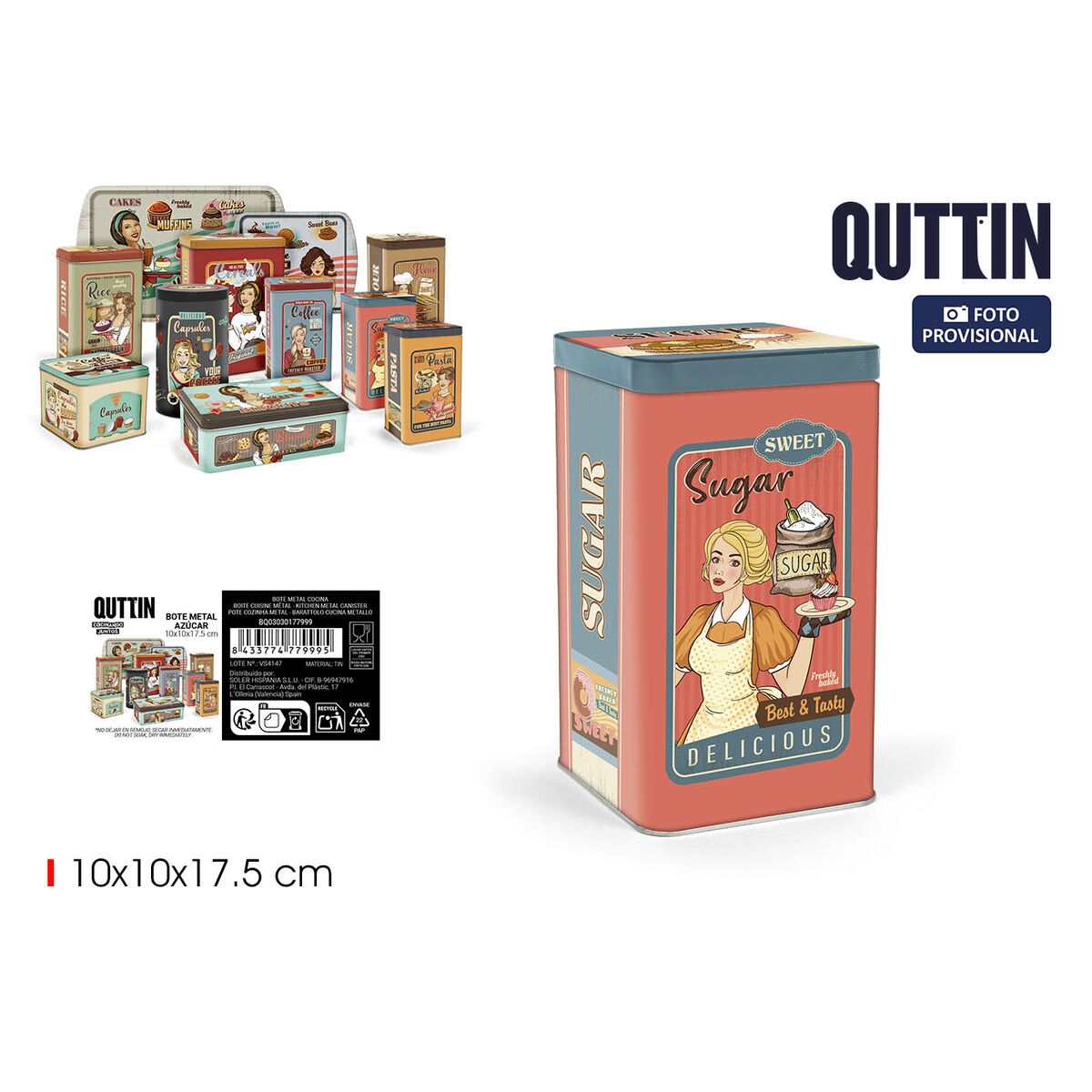 Barattolo in Metallo Quttin SUGAR (12 Unità) 3 S2238706_1