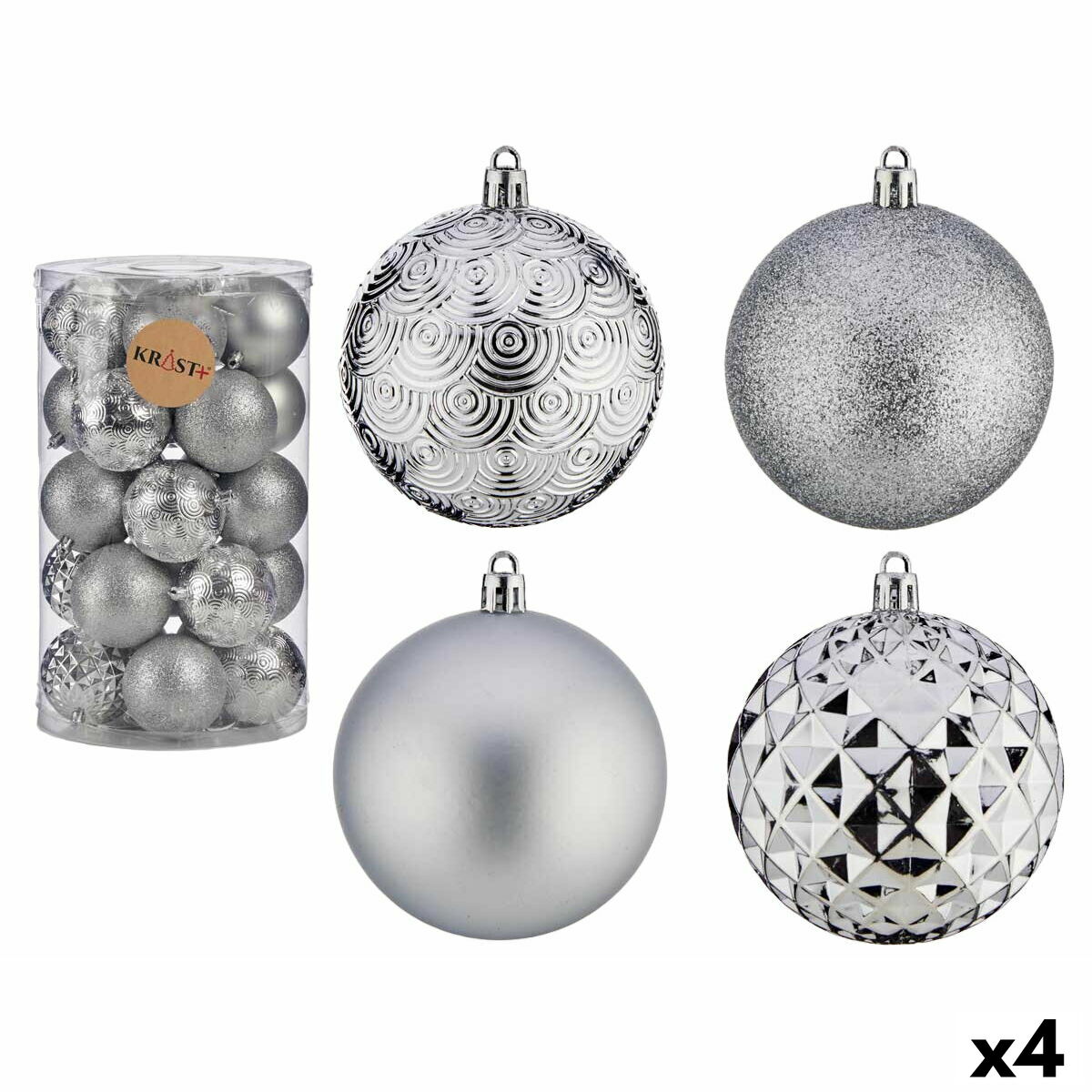Set di palline di Natale Argentato PVC Ø 8 cm (4 Unità) 2 S3630671_0