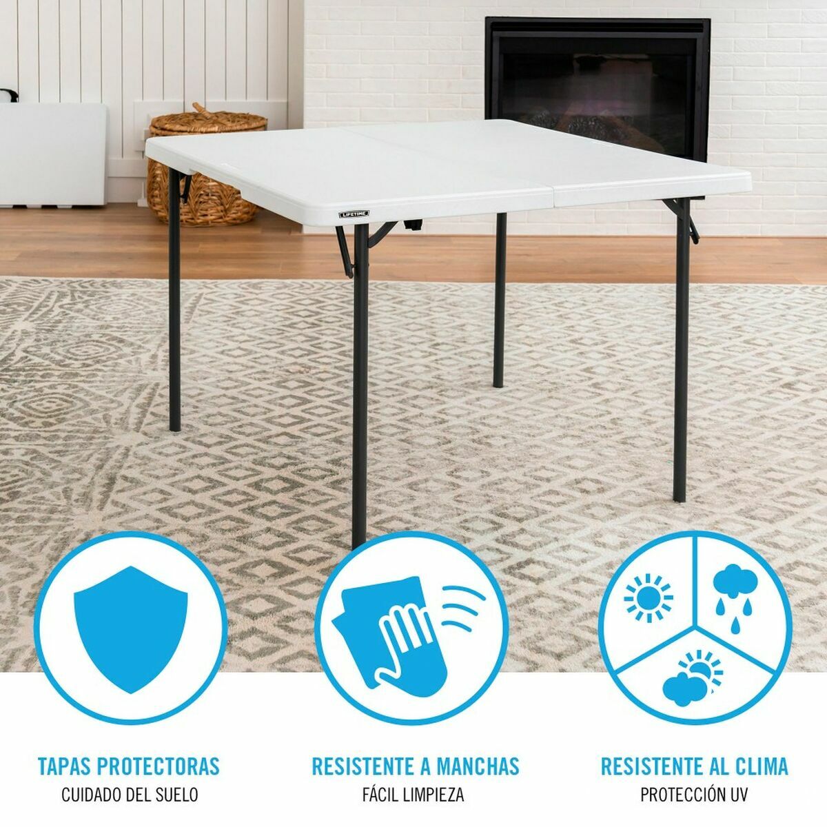 Tavolo Pieghevole Lifetime Bianco Quadrato Acciaio Plastica 94 x 94 x 74 cm 5 S2433539_3