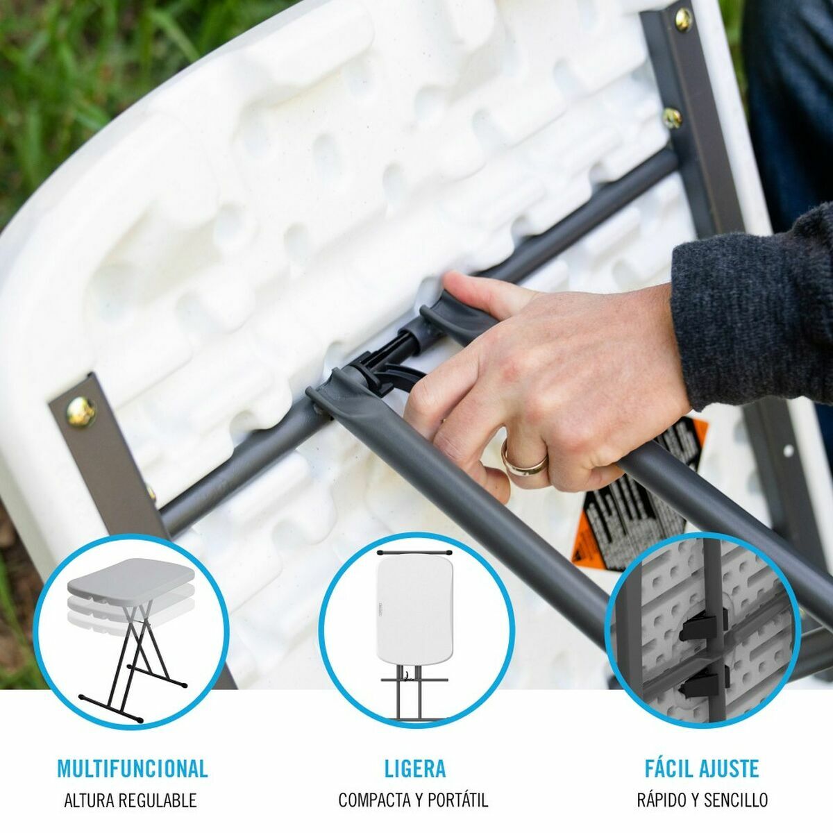 Tavolo Pieghevole Lifetime 66 x 71 x 46 cm Bianco Acciaio HDPE 4 S2433529_2