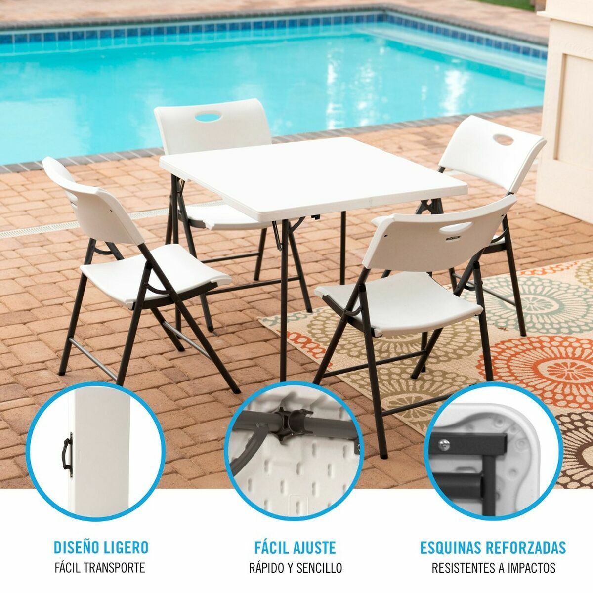 Tavolo Pieghevole Lifetime Bianco Quadrato Acciaio Plastica 86 x 86 x 74 cm 4 S2433531_2