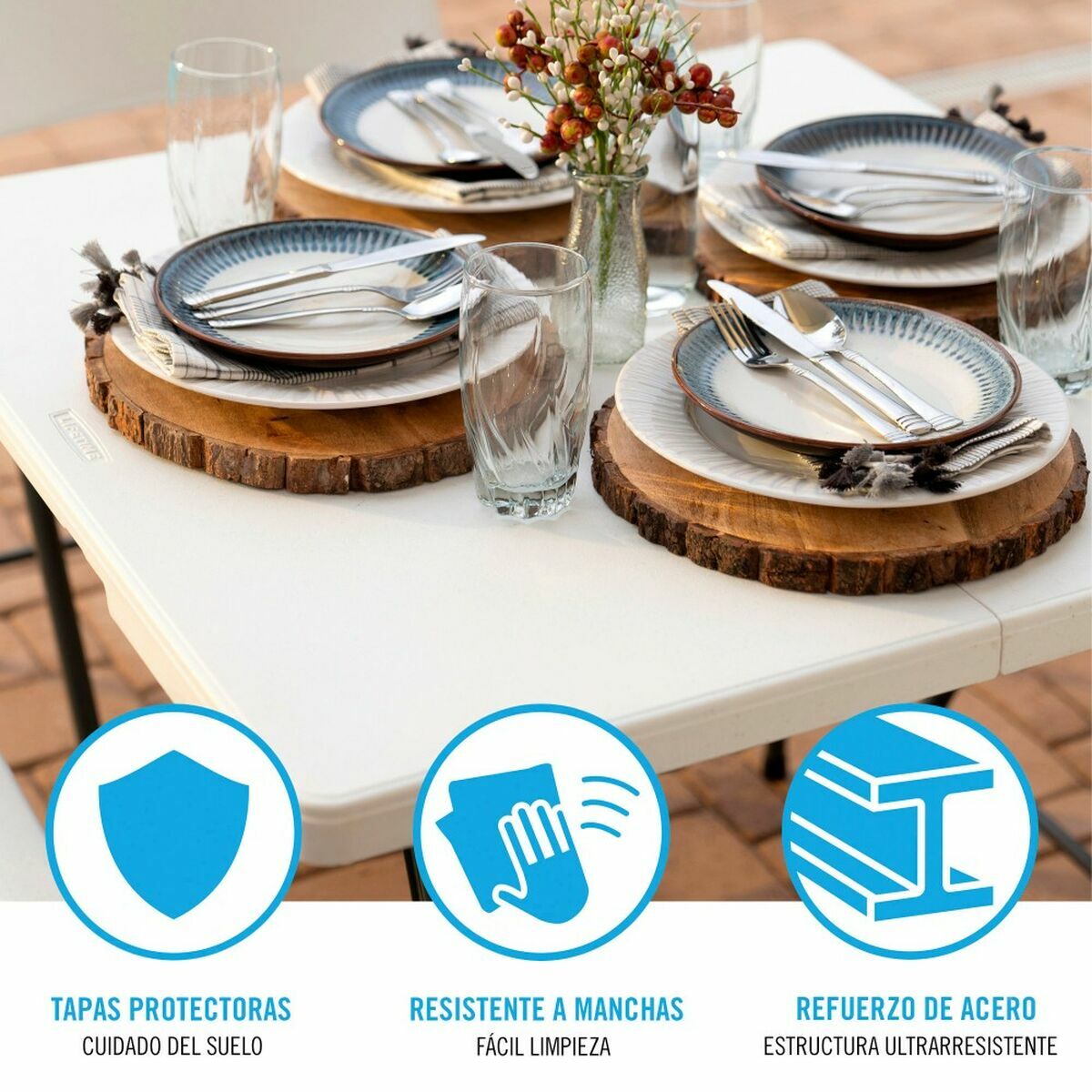 Tavolo Pieghevole Lifetime Bianco Quadrato Acciaio Plastica 86 x 86 x 74 cm 5 S2433531_3