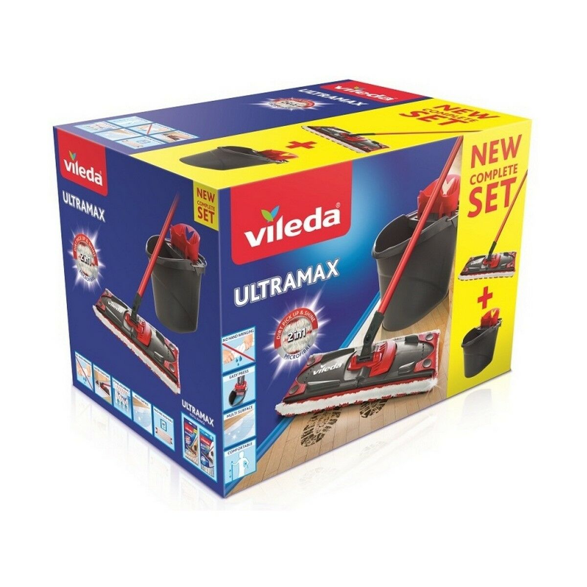 Mocio con Secchio a Doppia Azione Vileda Ultramax Mop Set Nero Rosso Microfibre 2 S9126702_0