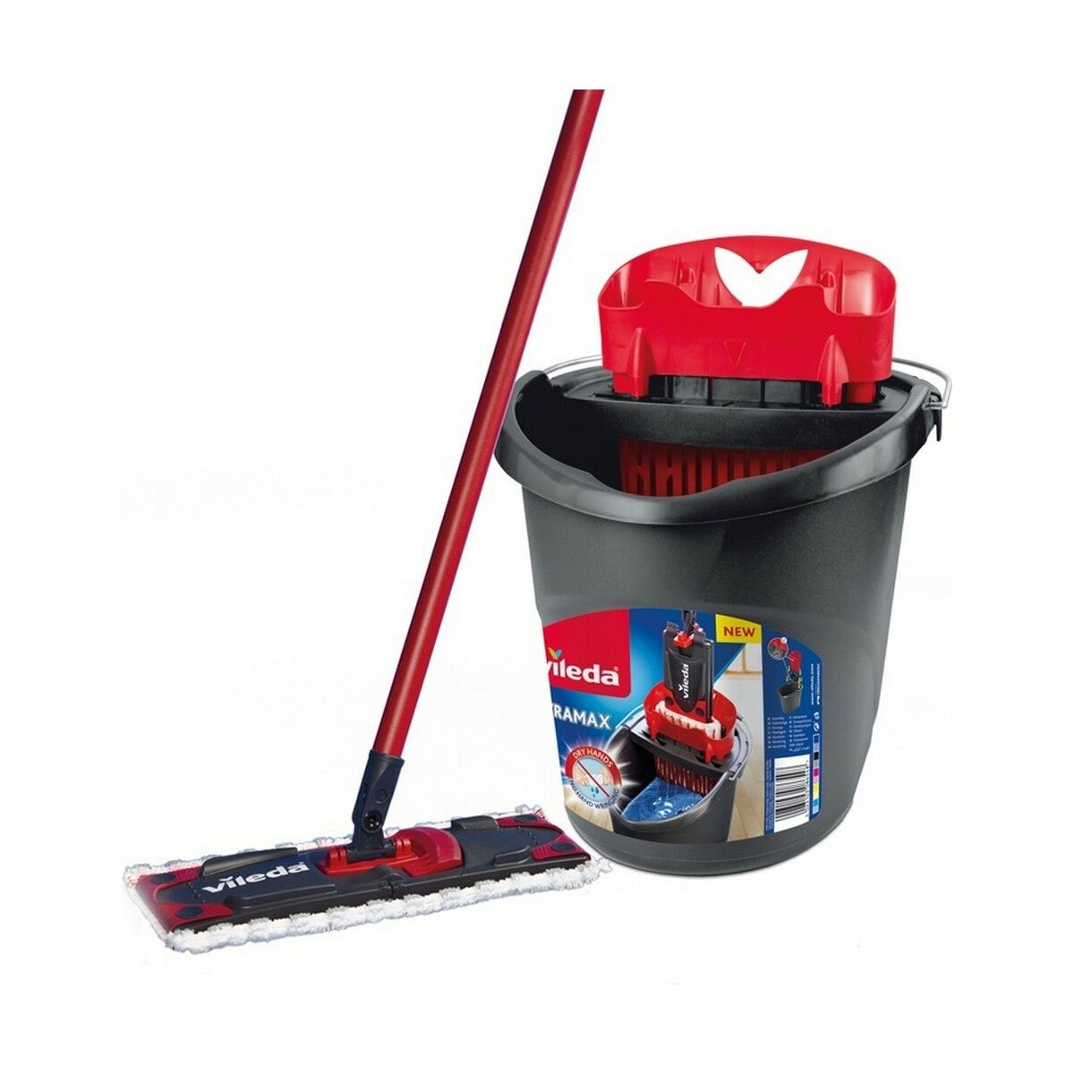 Mocio con Secchio a Doppia Azione Vileda Ultramax Mop Set Nero Rosso Microfibre 3 S9126702_1