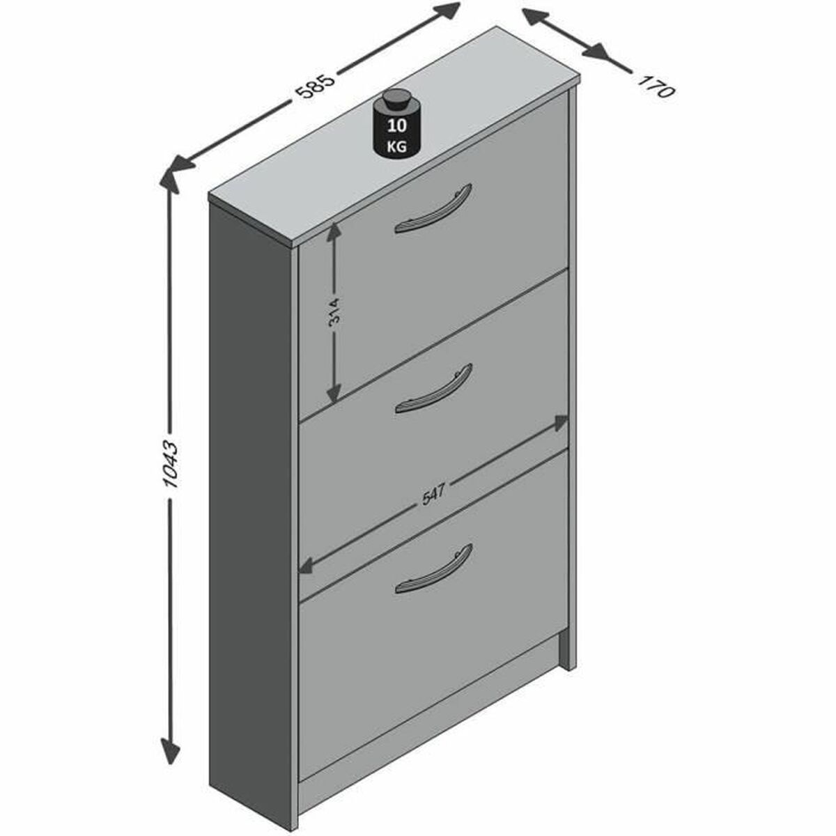 Scarpiera FMD Bianco 58,5 x 104,5 x 17 cm 3 S71002221_1