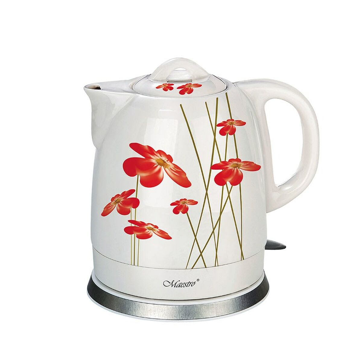 Bollitore Elettrico con Teiera Feel Maestro MR-066 Red Flowers Bianco Rosso Ceramica 1200 W 1,5 L 2 S9102922_0