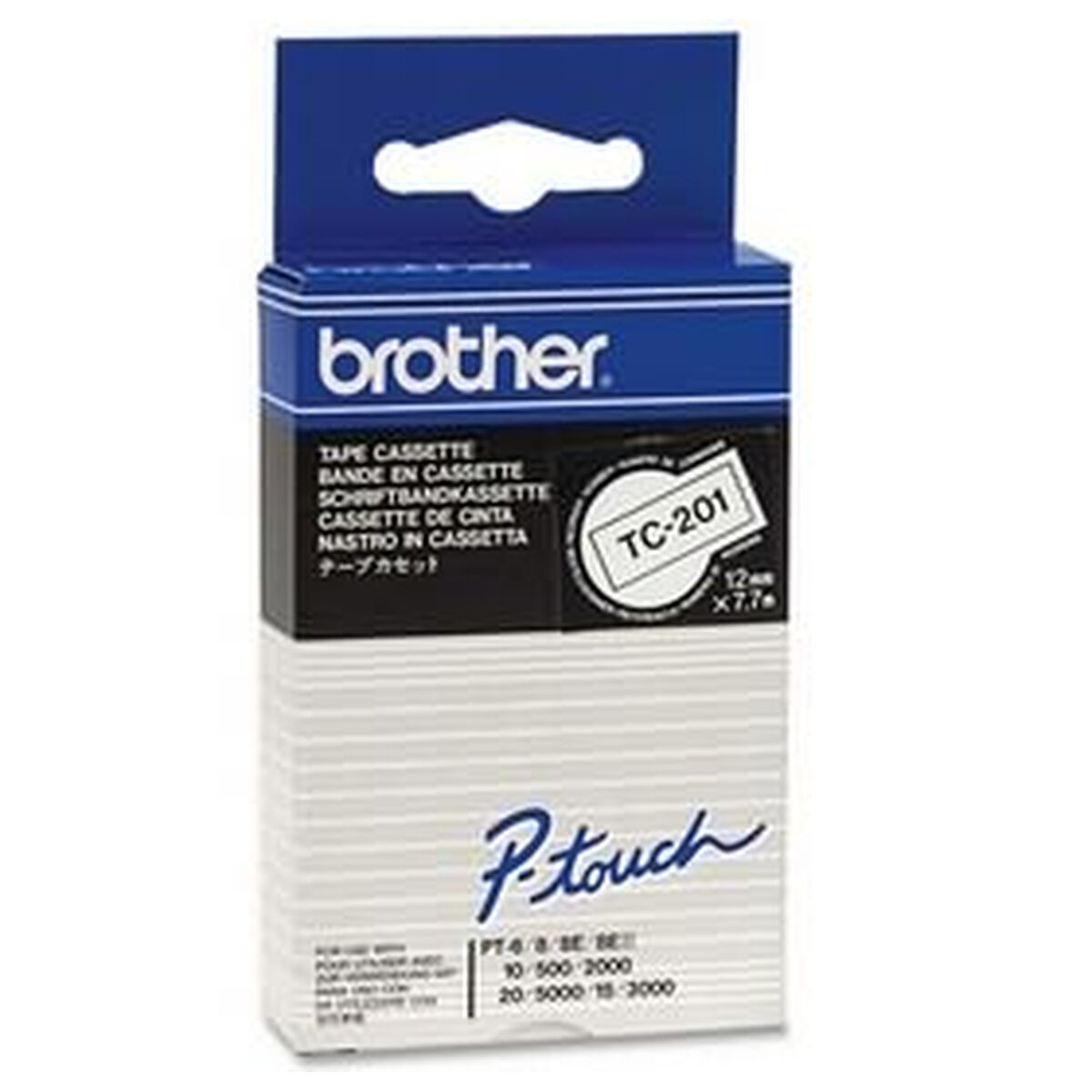 Nastro Laminato per Etichettatrici Brother TC-201 Bianco/Nero 12 mm 12 mm x 7,7 m 2 M0502691_0