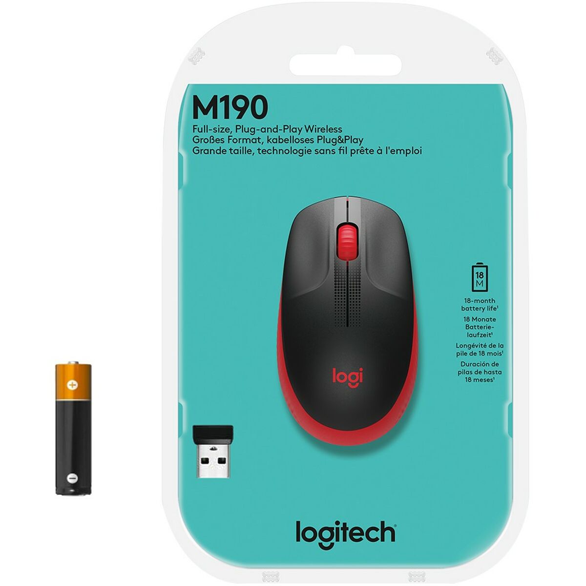 Mouse senza Fili Logitech M190 Rosso Nero/Rosso 5 M0515363_3