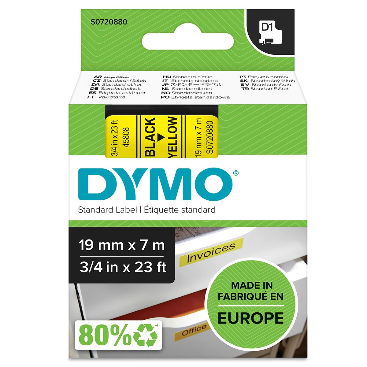 Nastro Laminato per Etichettatrici Dymo D1-19 45808 LabelManager™ Nero Giallo (5 Unità) 3 S8424285_1