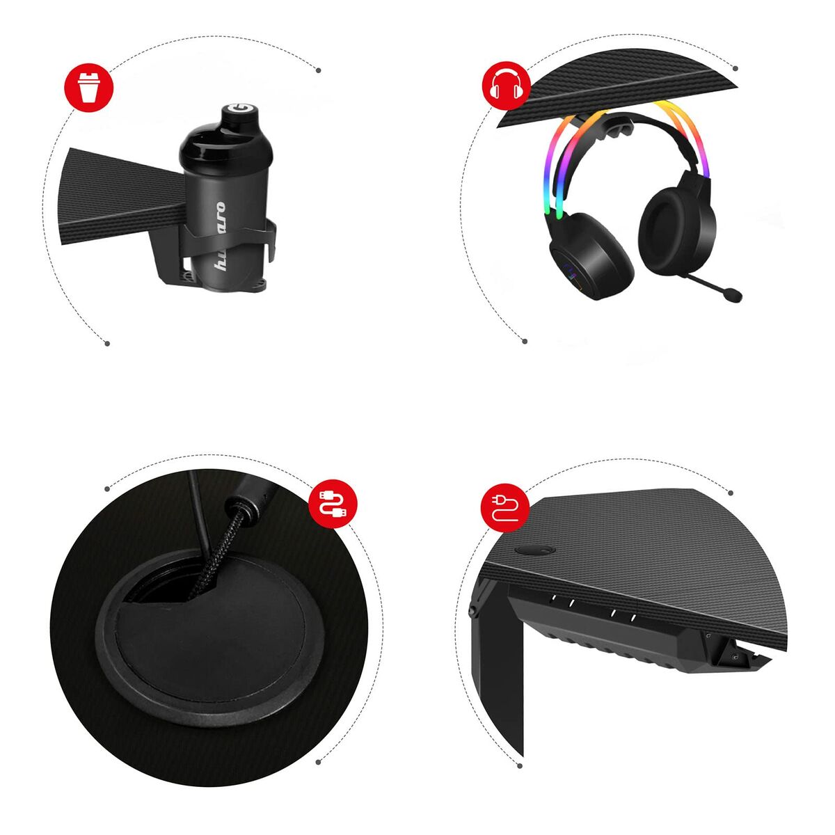 Scrivania Gaming Huzaro HZ-Hero 4.7 Nero Legno MDF 160 x 75 cm 3 S9114388_1