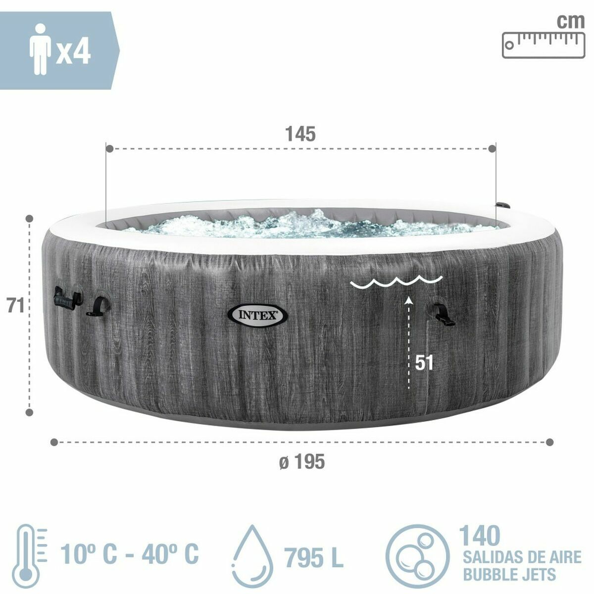 Piscina Gonfiabile Intex 220-240 V Idromassaggio 196 x 71 cm 5 S2433371_3