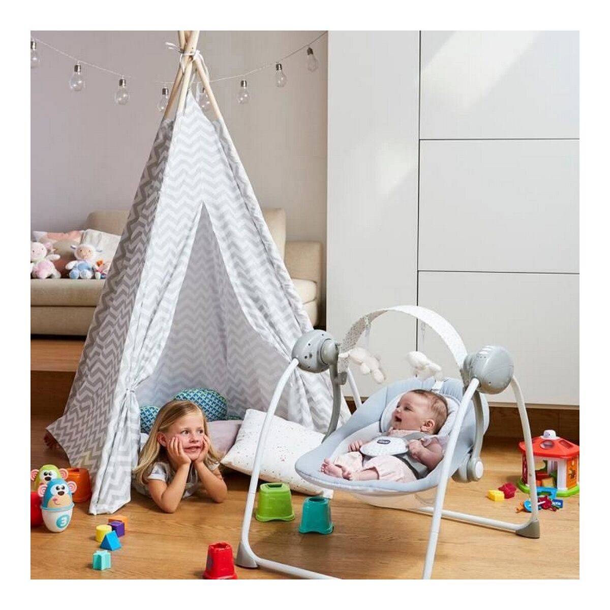 Sedia a Dondolo Chicco Relax & Play Swing Grigio Bianco 3 S7148484_1