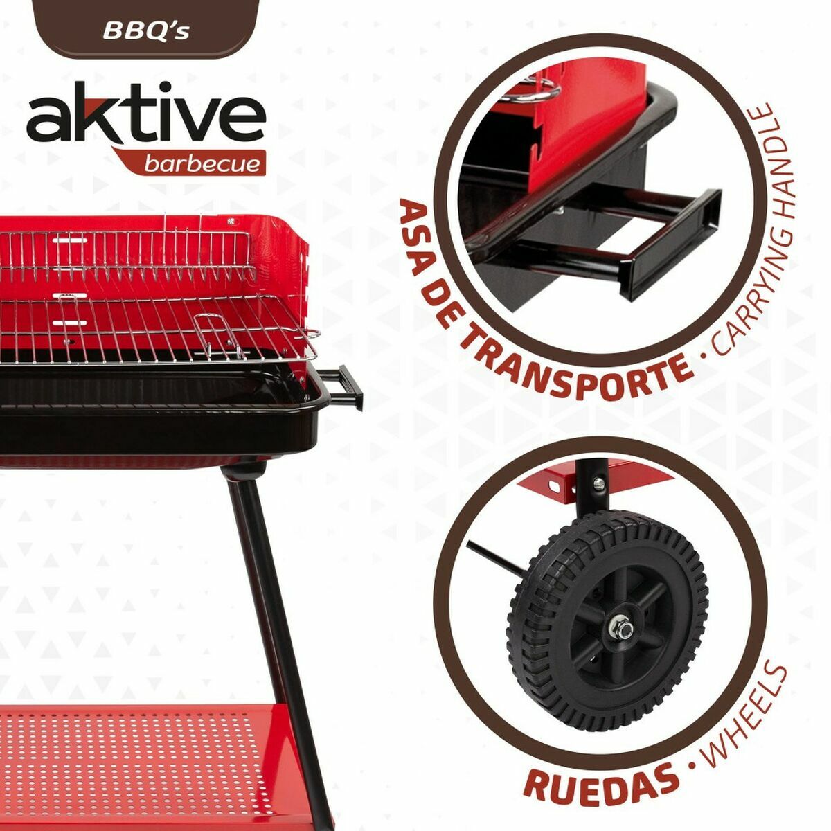 Barbecue a Carboni con Ruote Aktive Acciaio Plastica 66 x 44 x 85 cm Rettangolare Rosso 3 S2433339_1