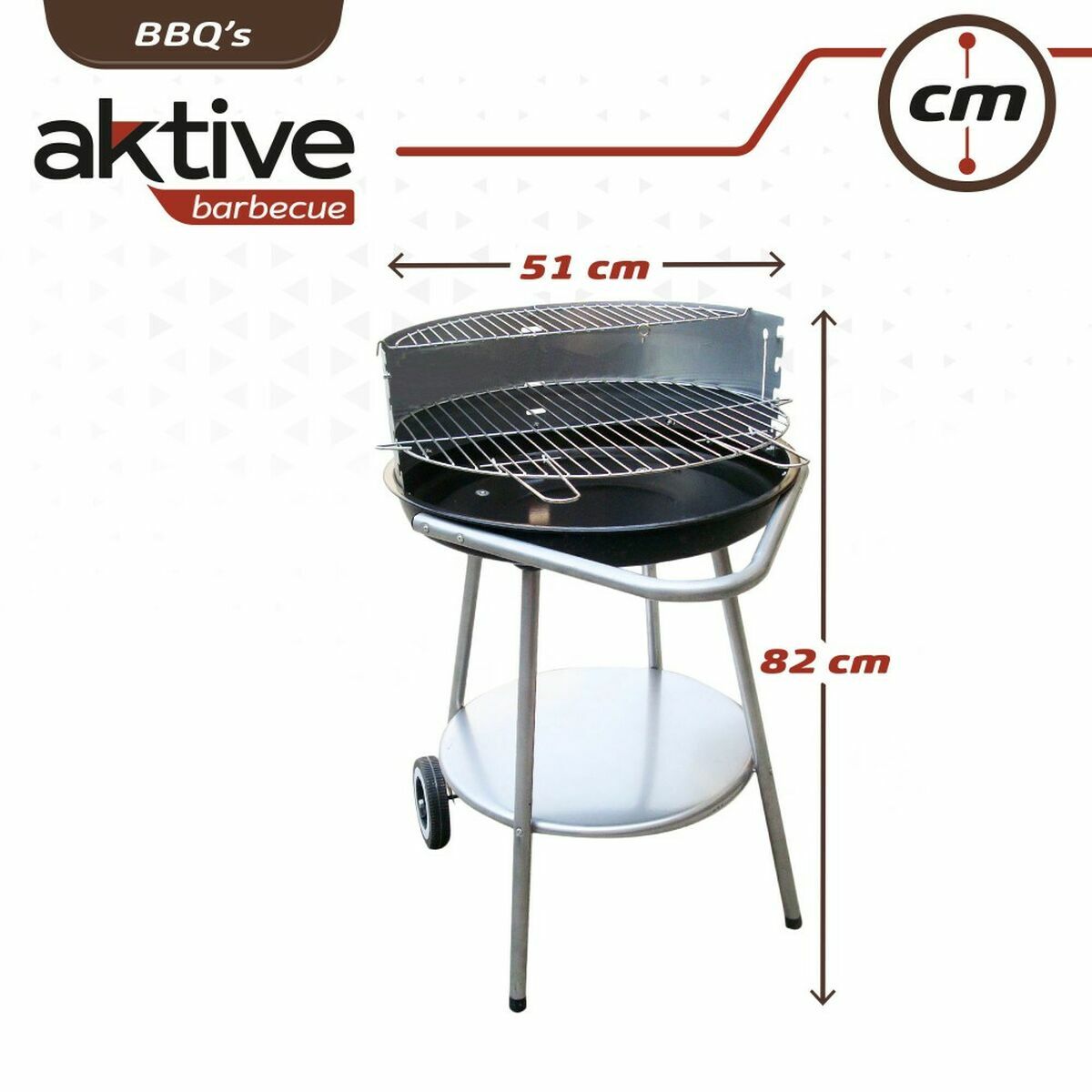 Barbecue a Carboni con Ruote Aktive 51 x 51 x 82 cm Nero 6 S2433341_4