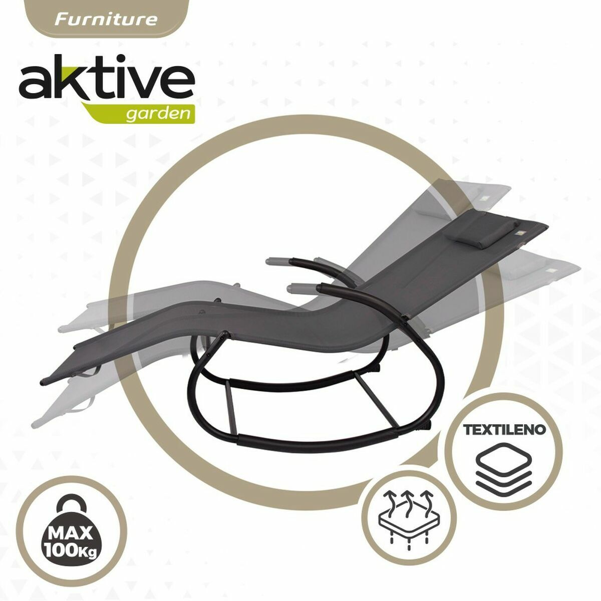 Lettino Aktive Nero Acciaio textilene 172 x 53 x 75 cm 4 S2433451_2