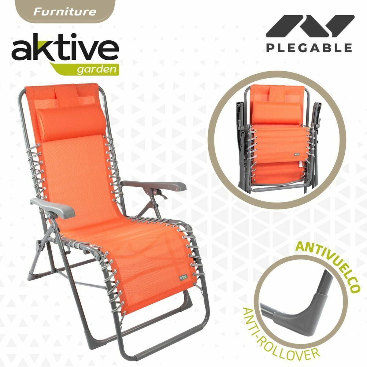 Lettino Aktive Arancio textilene 160 x 52 x 76 cm 6 S2433459_4