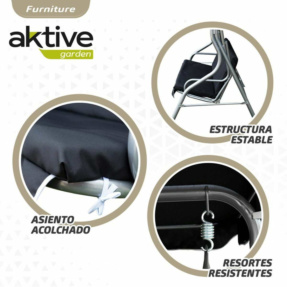 Altalena basculante Aktive 3 posti Nero 180 x 107 x 160 cm 7 S2433464_5