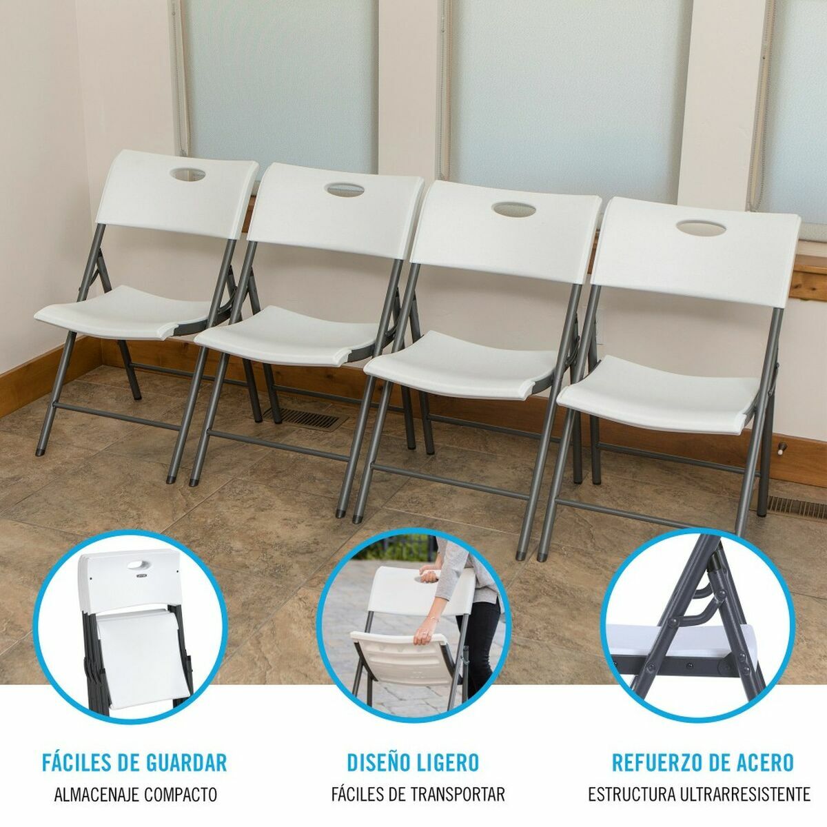 Sedia Pieghevole Lifetime Bianco 4 Unità 50 x 58 x 83 cm 4 S2433537_2