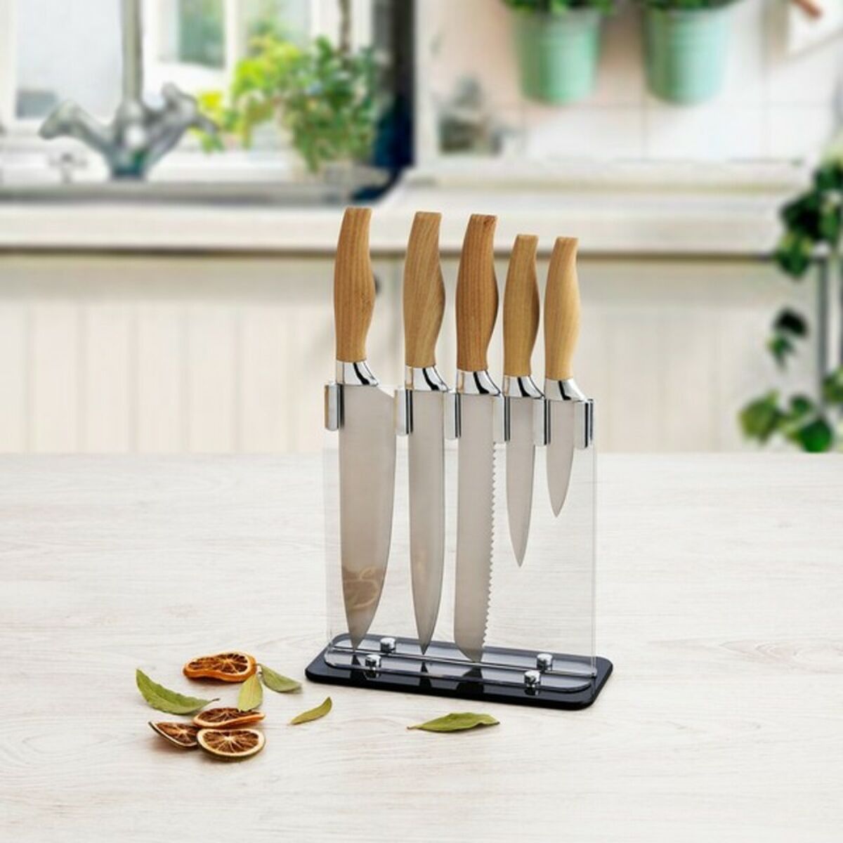 Set di Coltelli da Cucina con Supporto Quid Baobab (5 pcs) Marrone Metallo 5 S2700167_3