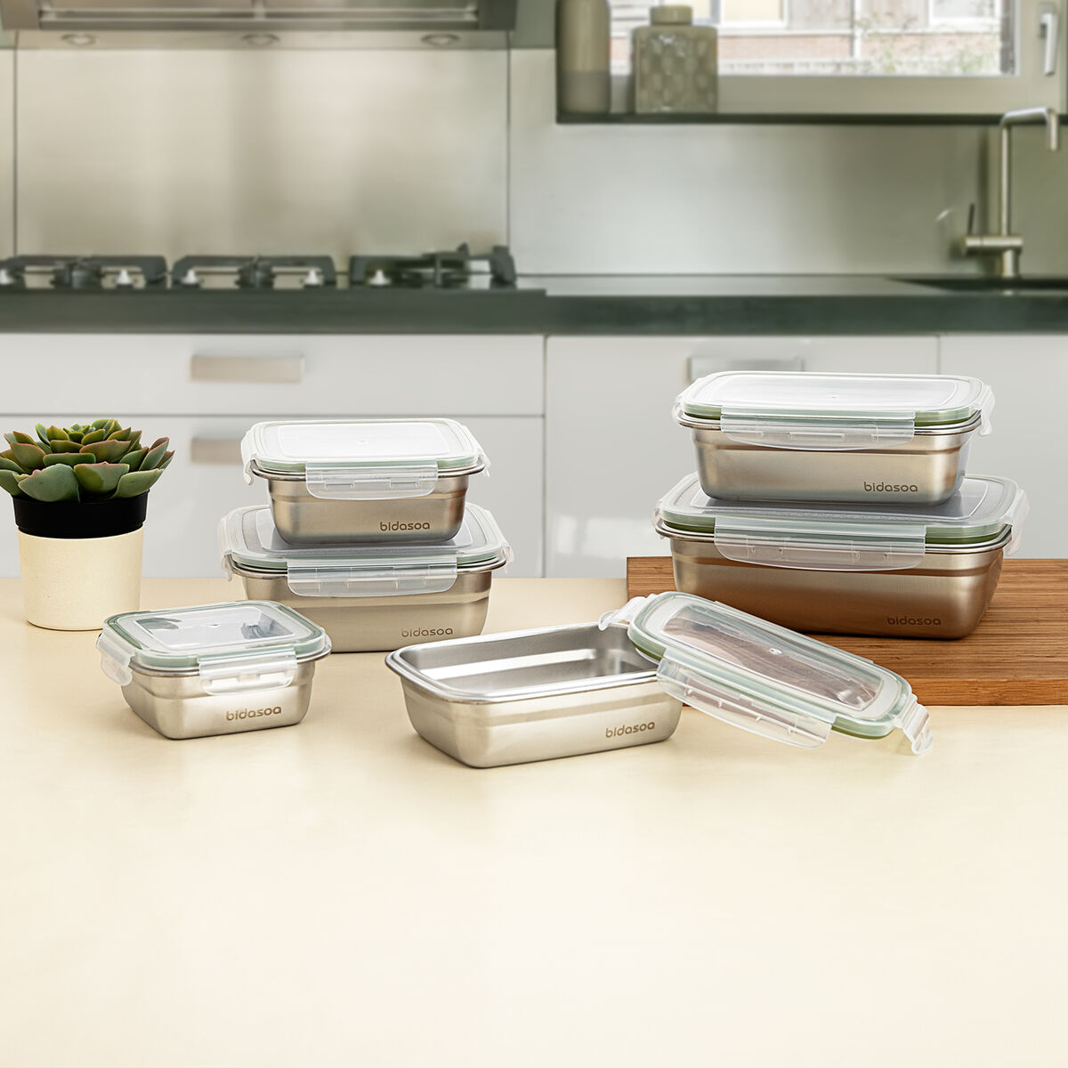 Porta pranzo Ermetico Bidasoa Theo 18,3,5 x 18,3 x 6,8 cm Argentato 1,2 L Metallo 3 S2710258_1