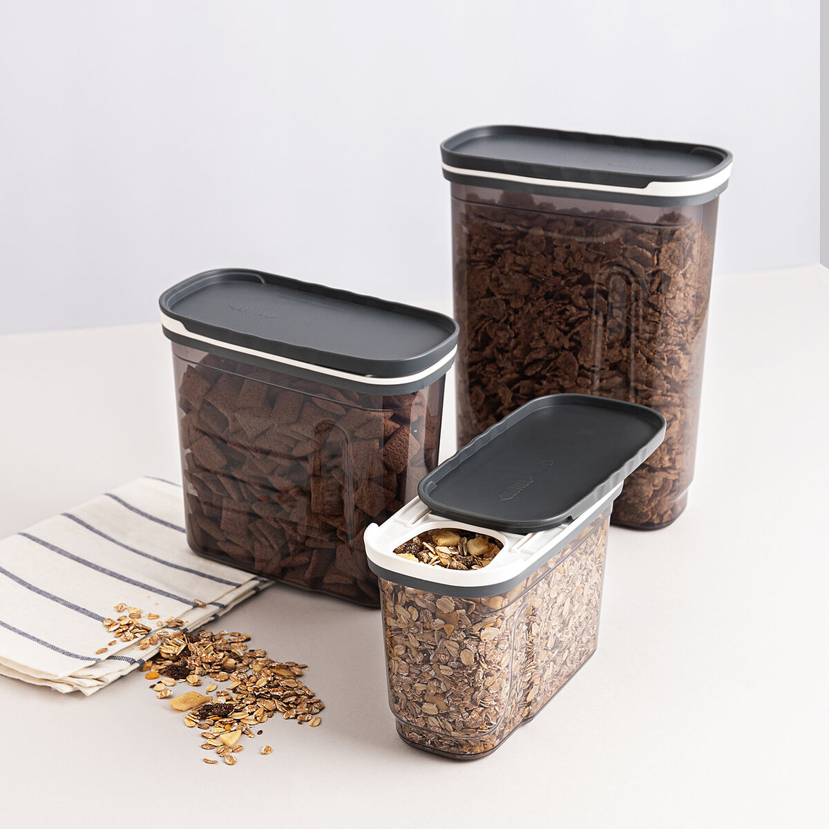 Contenitore per Conservare gli Alimenti Quid City Grigio 1,8 L Con coperchio Dispenser (12 Unità) 3 S2710695_1