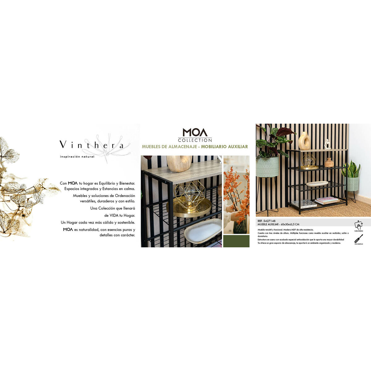 Scaffale Vinthera Moa Metallo Legno MDF 60 x 30 x 63,5 cm (3 Unità) 5 S2712333_3