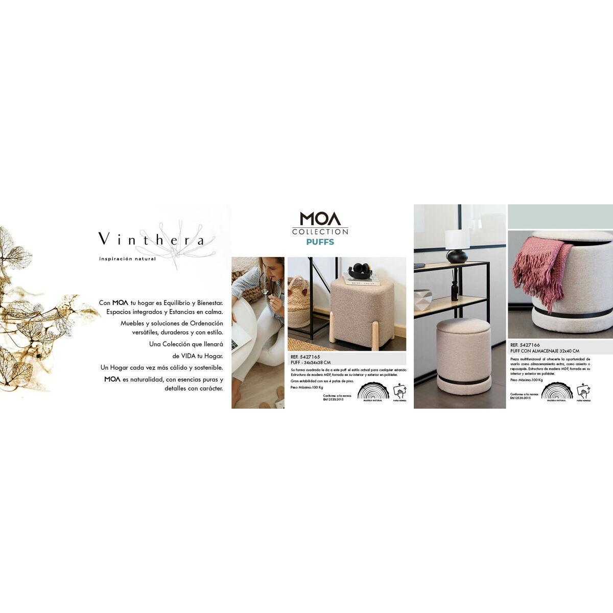 Puff Vinthera Moa Beige Legno 32 x 40 cm (2 Unità) 9 S2712363_7