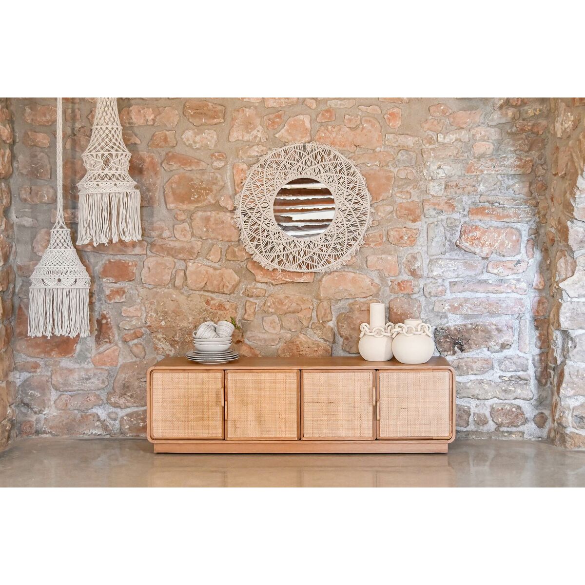 Mobile TV Home ESPRIT Naturale Rattan Rovere 157 x 40 x 46 cm 3 S3056648_1