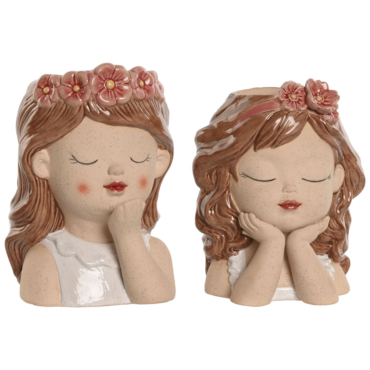 Vaso Home ESPRIT Bianco Beige Rosa Dolomite chica 12 x 14 x 18 cm (2 Unità) 2 S3057504_0