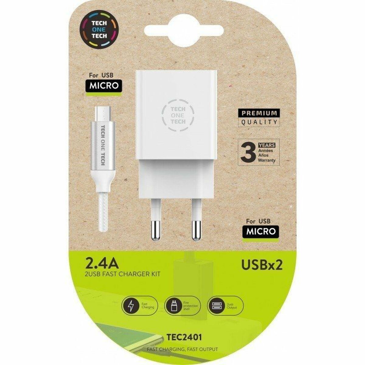 Caricabatterie da Parete Tech One Tech TEC2401 Bianco 3 S7925542_1