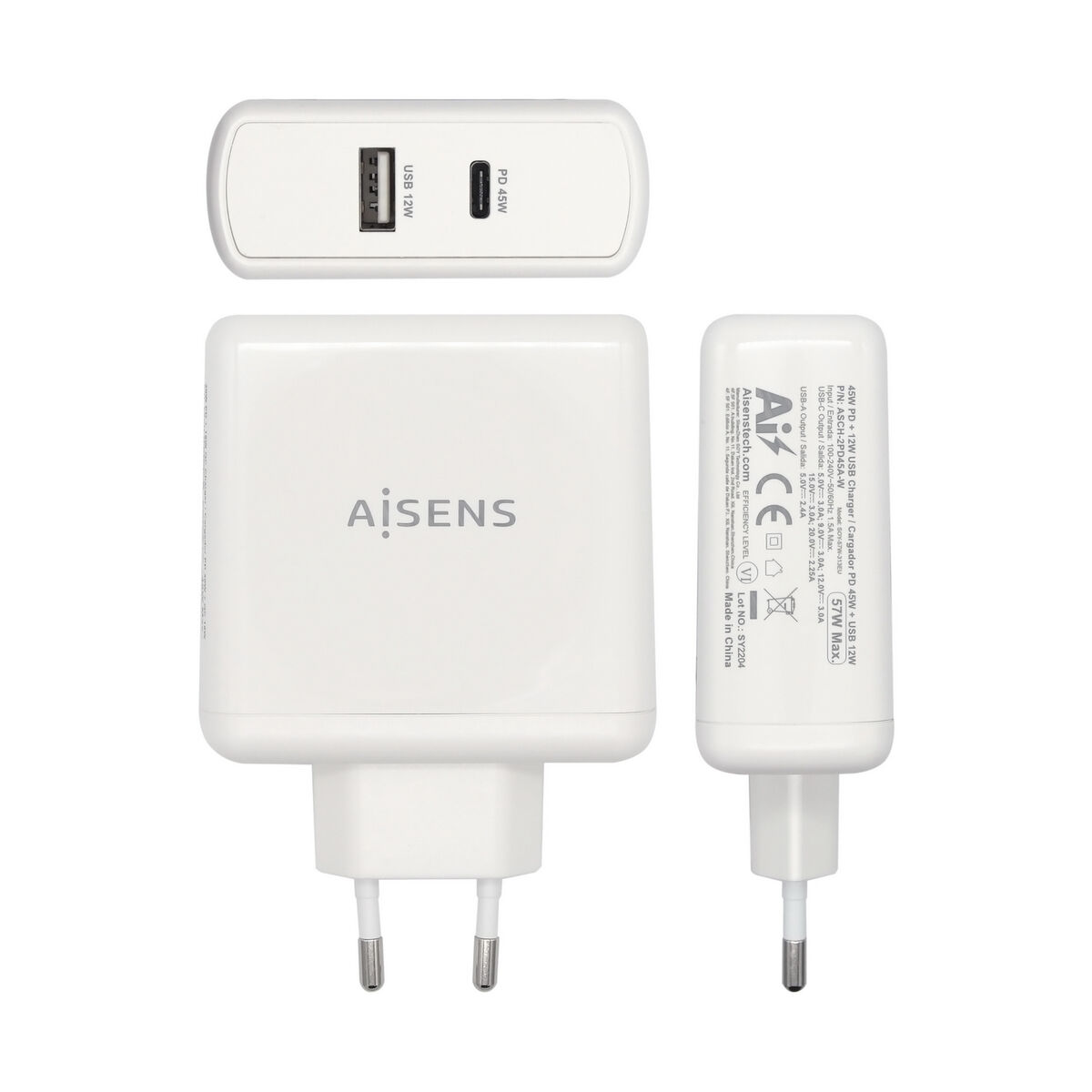 Caricabatterie USB da Parete Aisens ASCH-2PD45A-W 57 W Bianco USB-C (1 Unità) 3 M0500901_1