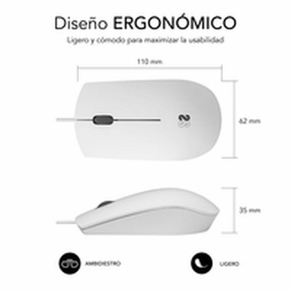 Mouse Subblim SUBMO-B2BS002 Bianco 1200 DPI 3 M0518070_1