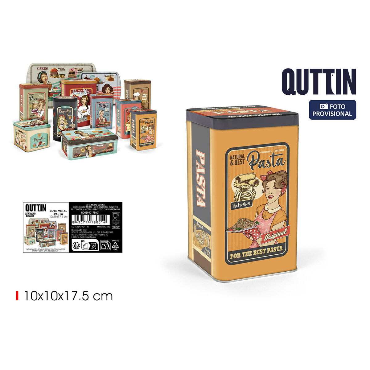 Barattolo in Metallo Quttin PASTA (12 Unità) 3 S2238710_1