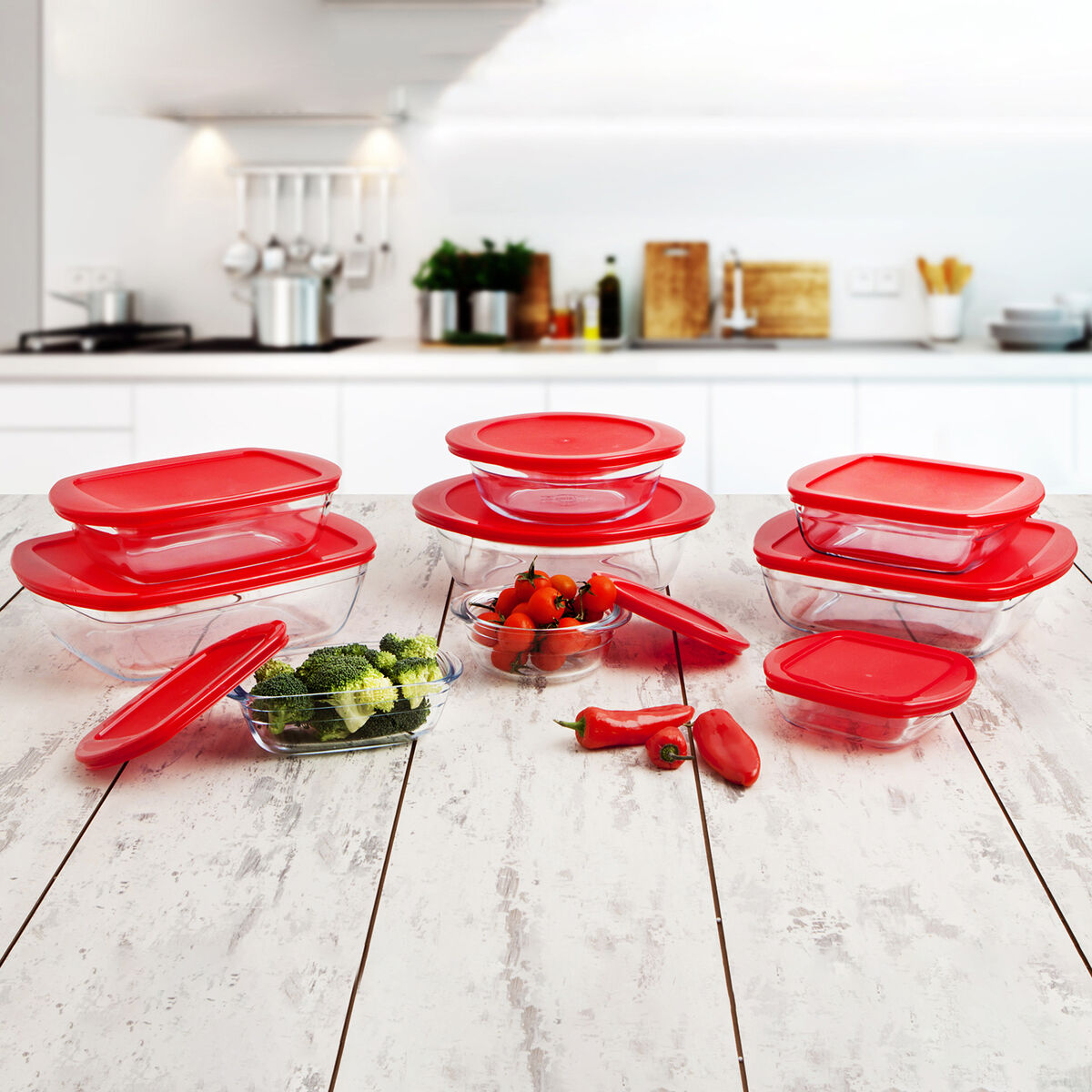 Portapranzo Rettangolare con Coperchio Ô Cuisine Cook & Store Rosso 1,1 L 23 x 15 x 6,5 cm Silicone Vetro (6 Unità) 3 S2706896_1