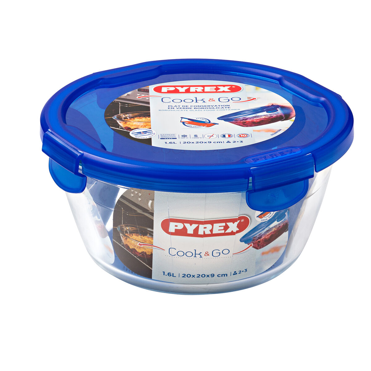 Porta pranzo Ermetico Pyrex Cook&go 20 x 20 x 10,3 cm Azzurro 1,6 L Vetro (6 Unità) 4 S2706986_2