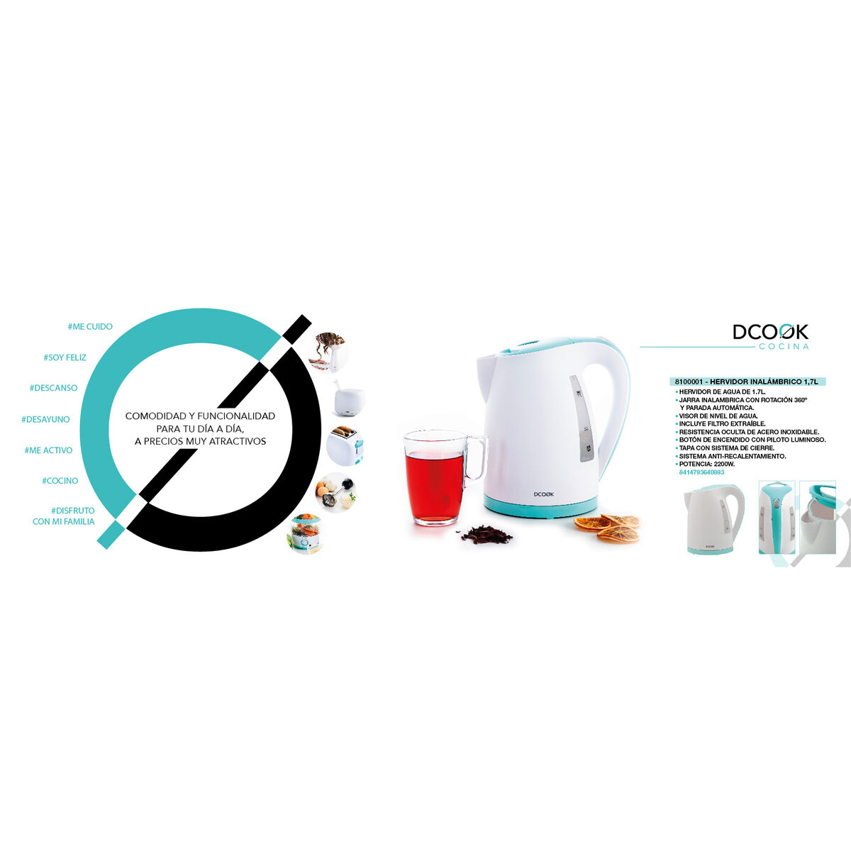 Bollitore Dcook Gallery Bianco Plastica 2200 W 1,7 L (8 Unità) 9 S2708725_7