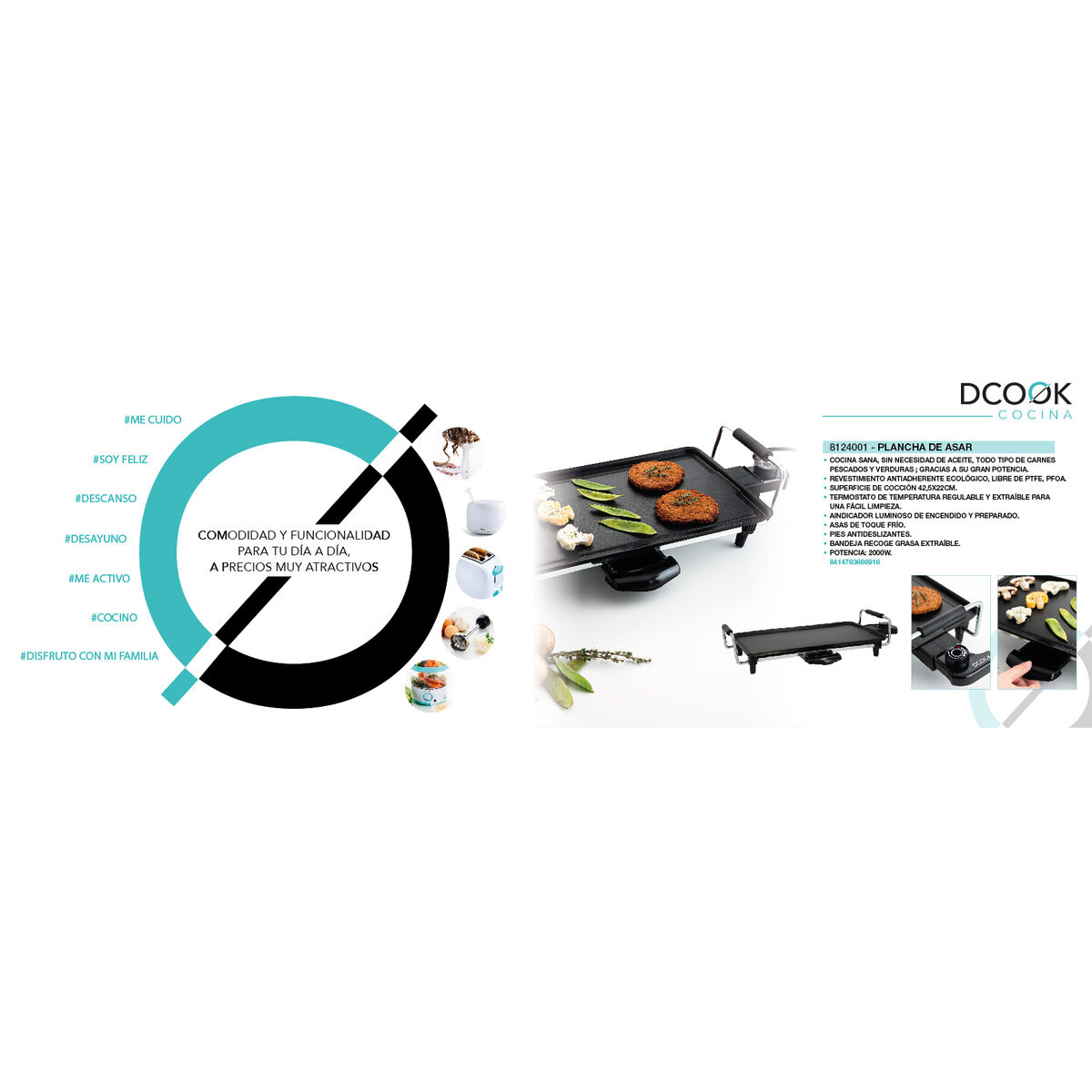 Piastra per Arrostire Dcook Gallery Nero 2000 W 4 Unità 3 S2708754_1