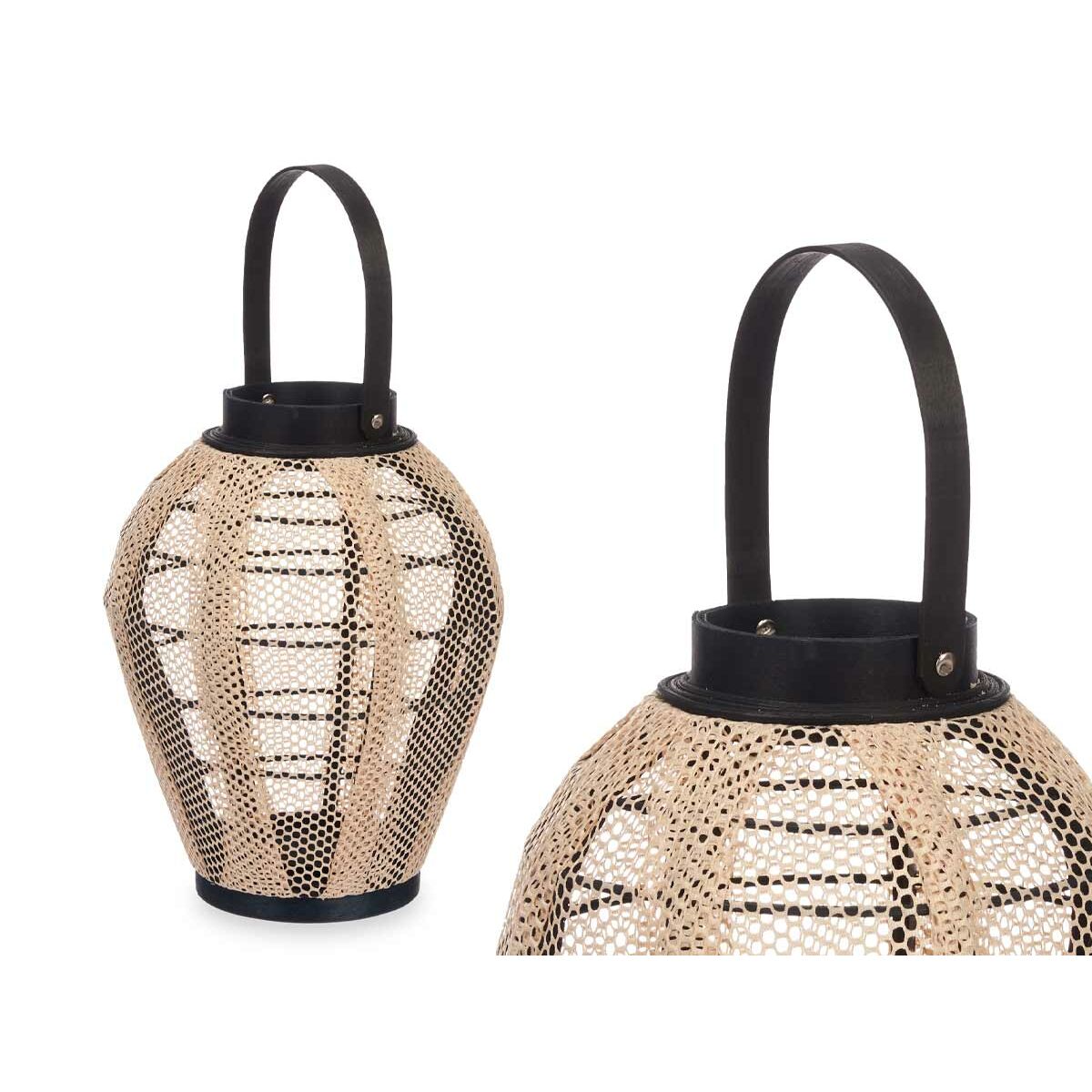 Portacandele Lanterna Con maniglia Beige Legno Stoffa 25 x 30 x 25 cm (2 Unità) 4 S3631108_2
